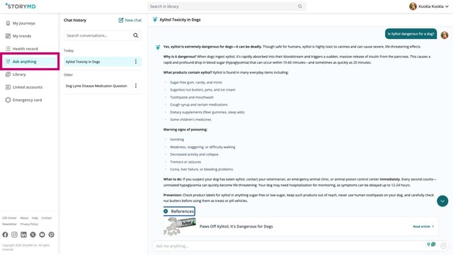 Ask Anything AI Feature in StoryMD Pets